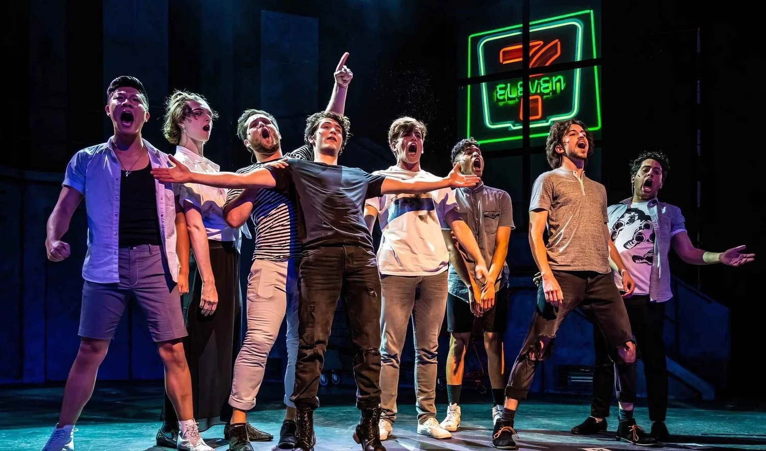 Full-stage view of the set in performance.