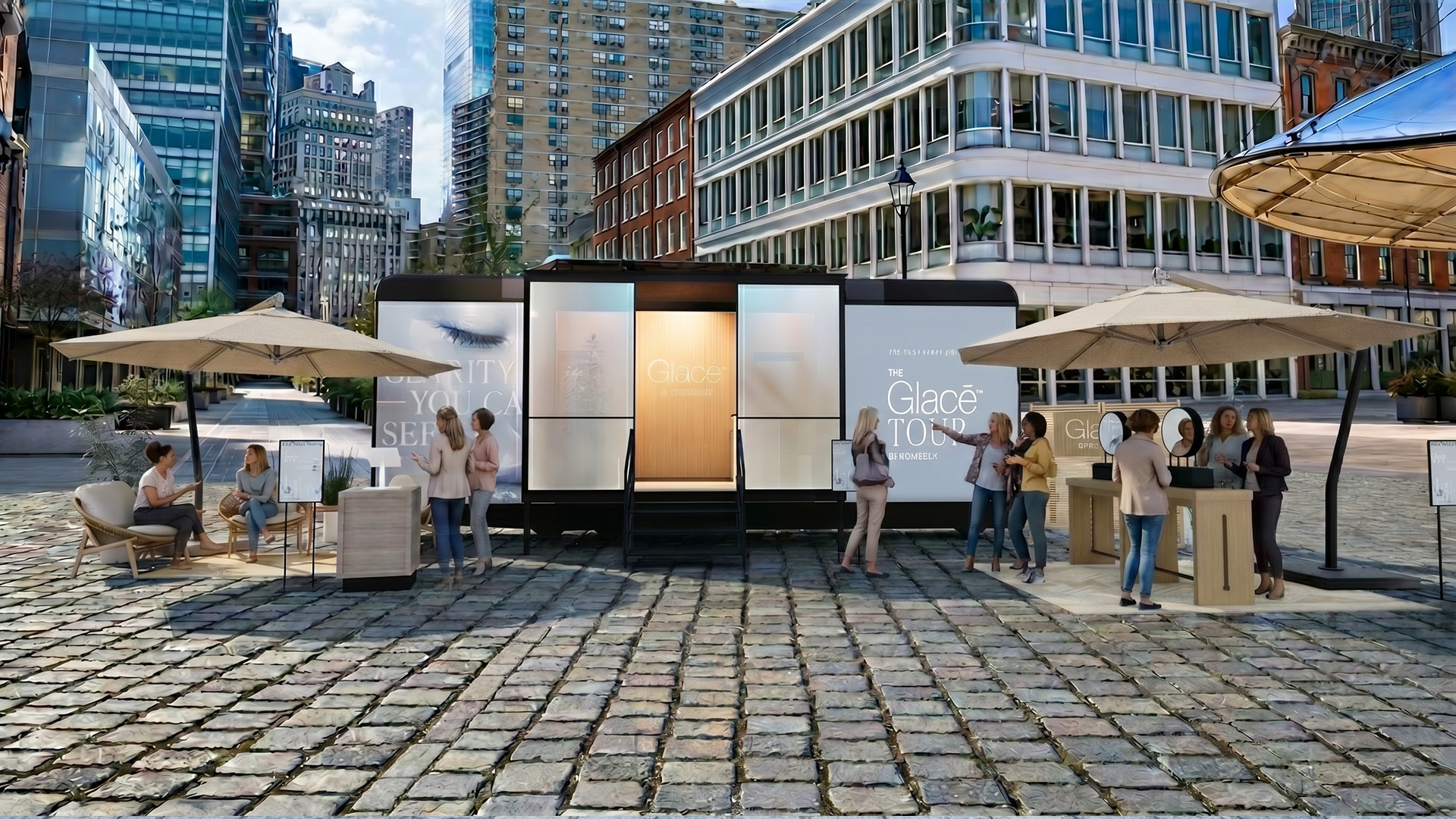 Wide rendering of the Candela Glacē Tour activation for Outerkind.