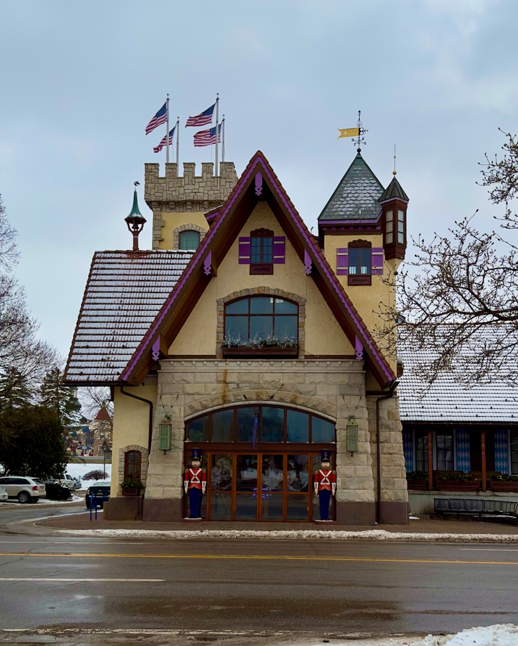 A Bavarian-style building with painted trim.