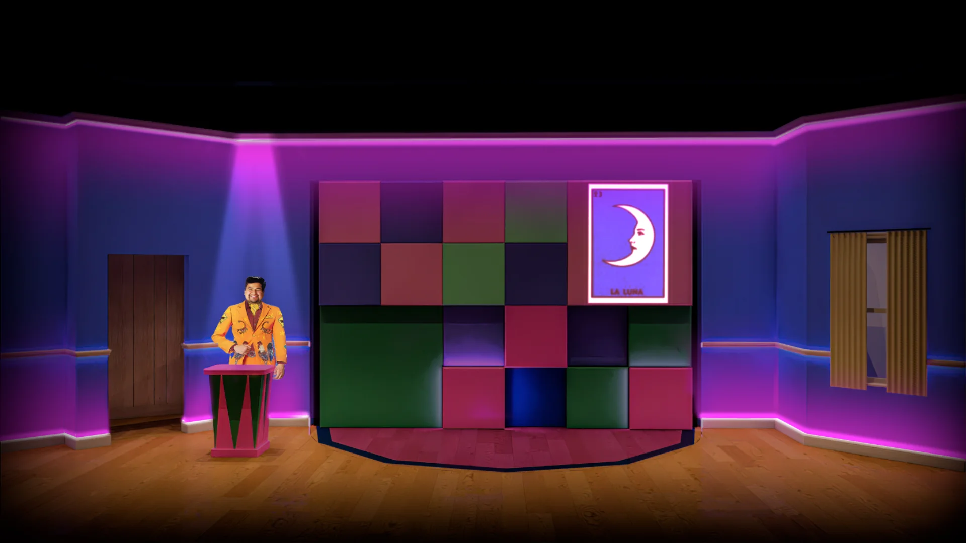 Rendering of the heightened Loteria card-world.