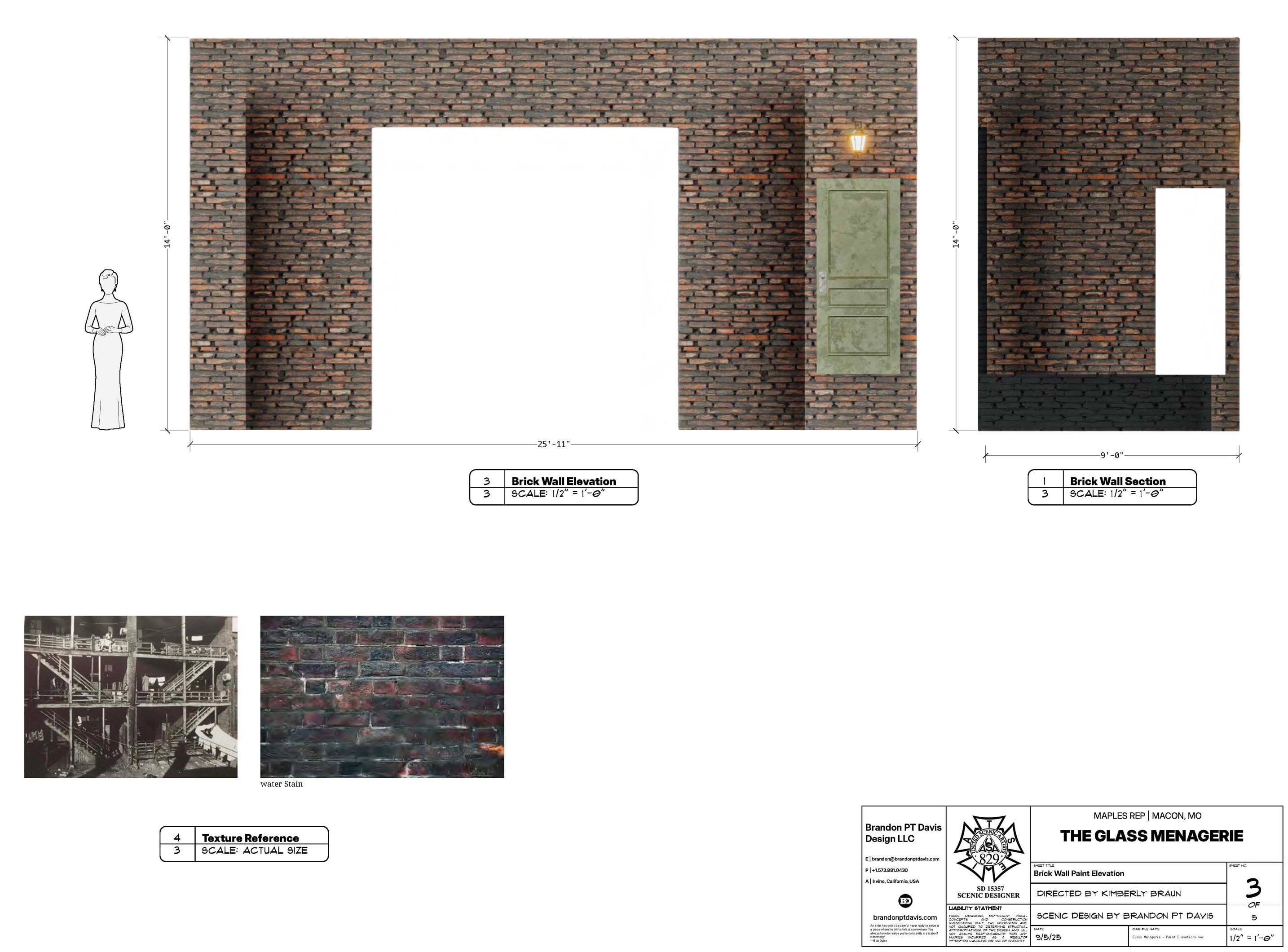 Brick wall paint elevation sheet for The Glass Menagerie.