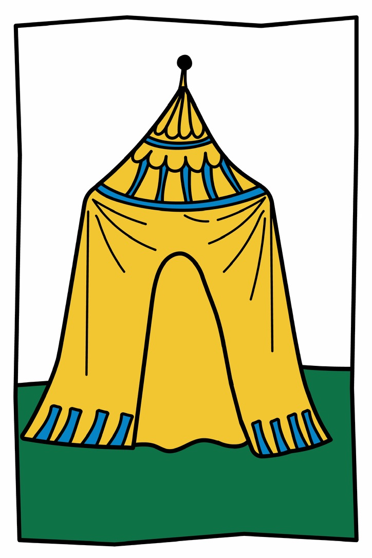Yellow tent Procreate graphic study for Head Over Heels inspired by Keith Haring line work.