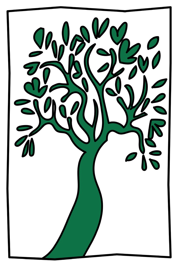 Green tree Procreate graphic study for Head Over Heels inspired by Keith Haring line work.