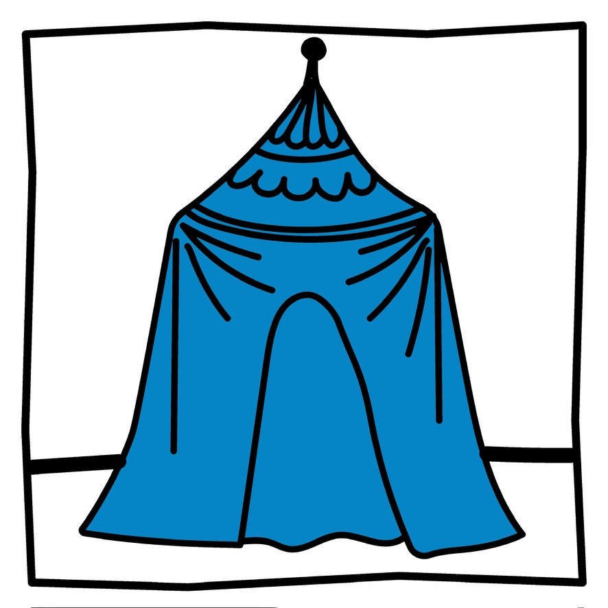 Blue tent Procreate graphic study for Head Over Heels inspired by Keith Haring line work.