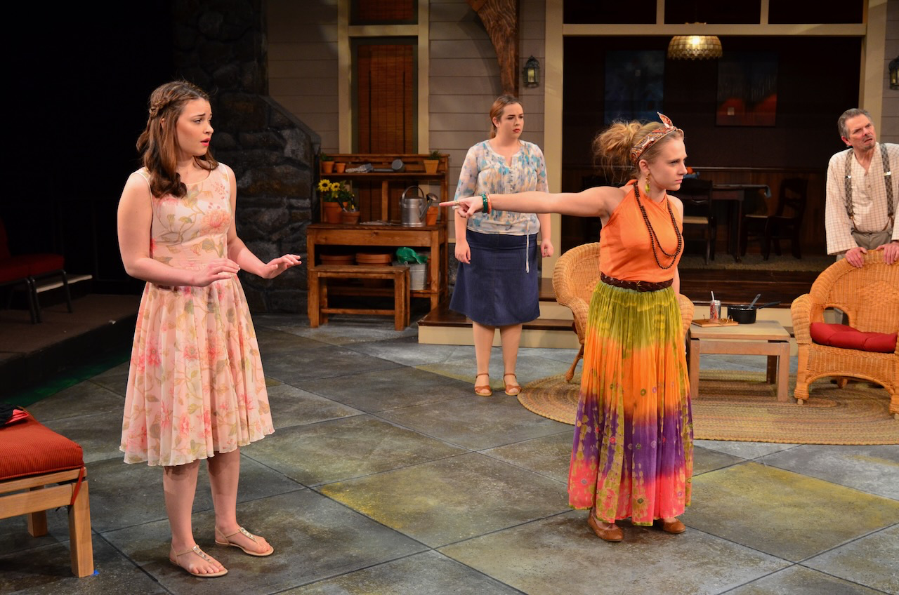 Bucks County porch supporting layered comic staging.