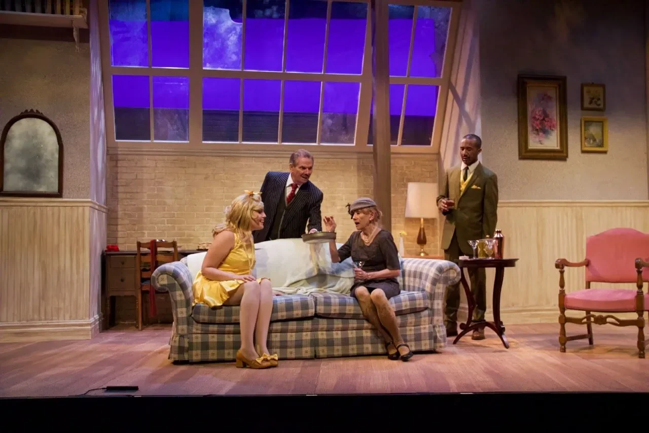 Comedy scene from Barefoot in the Park staged through the apartment’s compressed architecture.