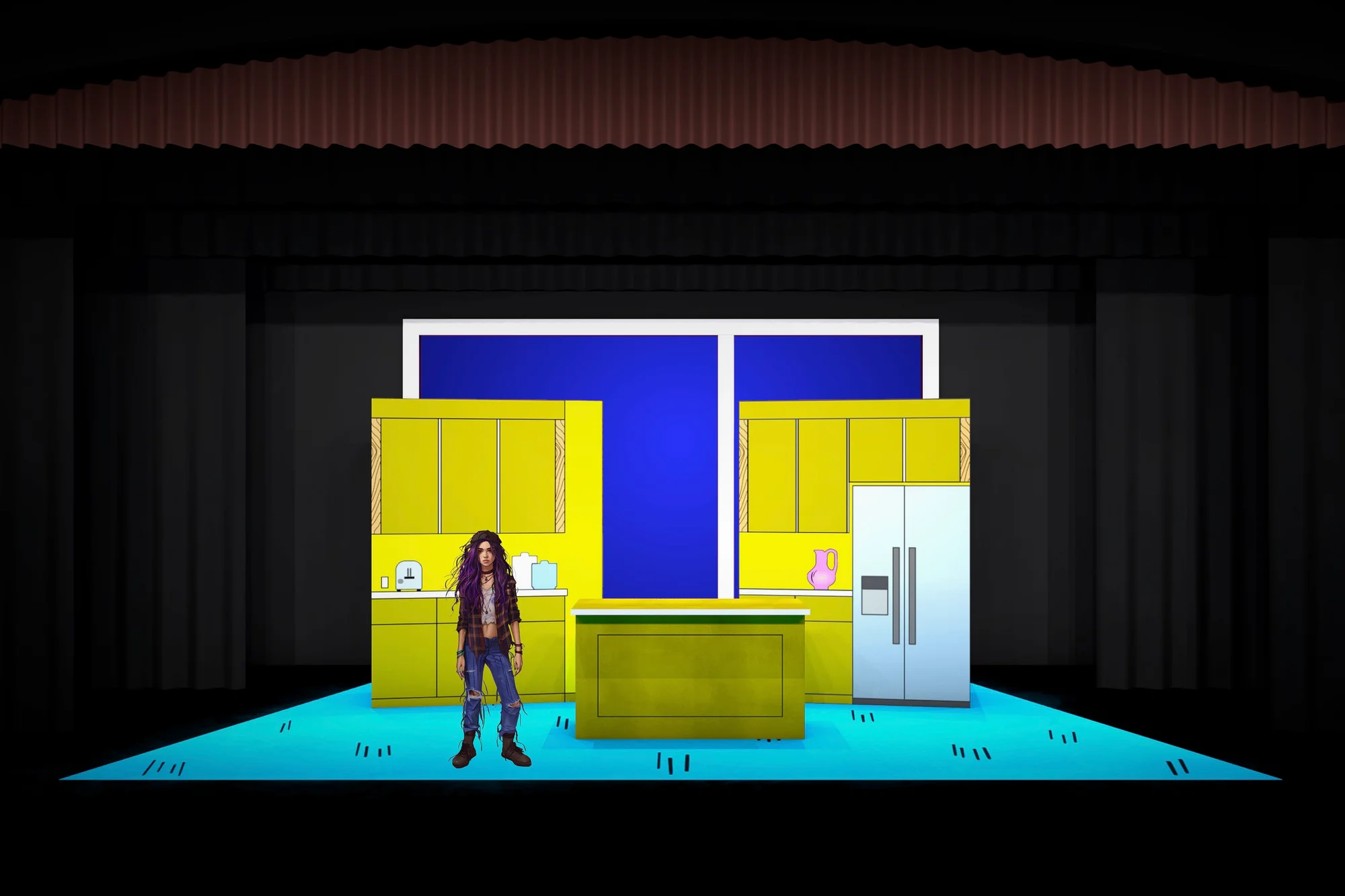 Rendering for Freaky Friday testing scenic zones and movement paths.