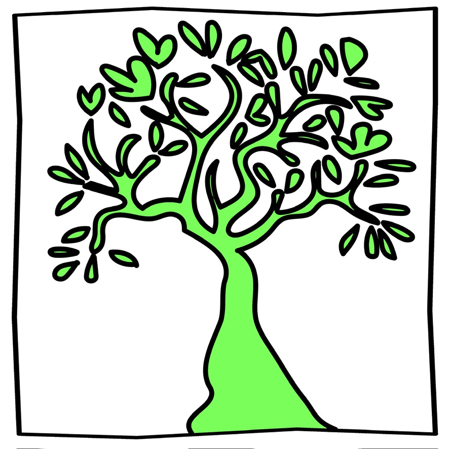 Bright tree Procreate graphic study for Head Over Heels inspired by Keith Haring line work.