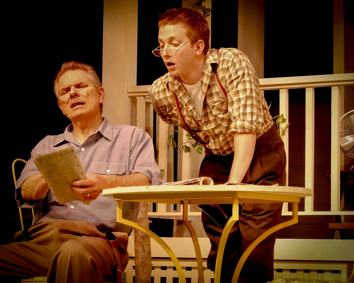 Full-stage view of the complete family home in performance.