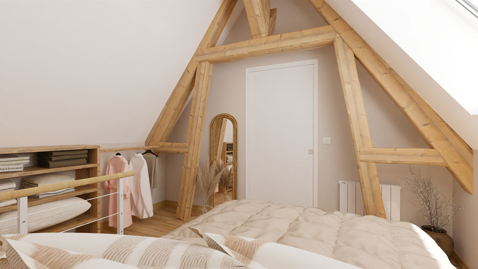 Chambre, logement atypique, poutre, bois, airbnb, vacances, soubassement,