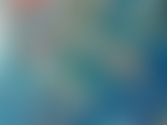 Abstract painting in shades of blue with pops of orange and pink