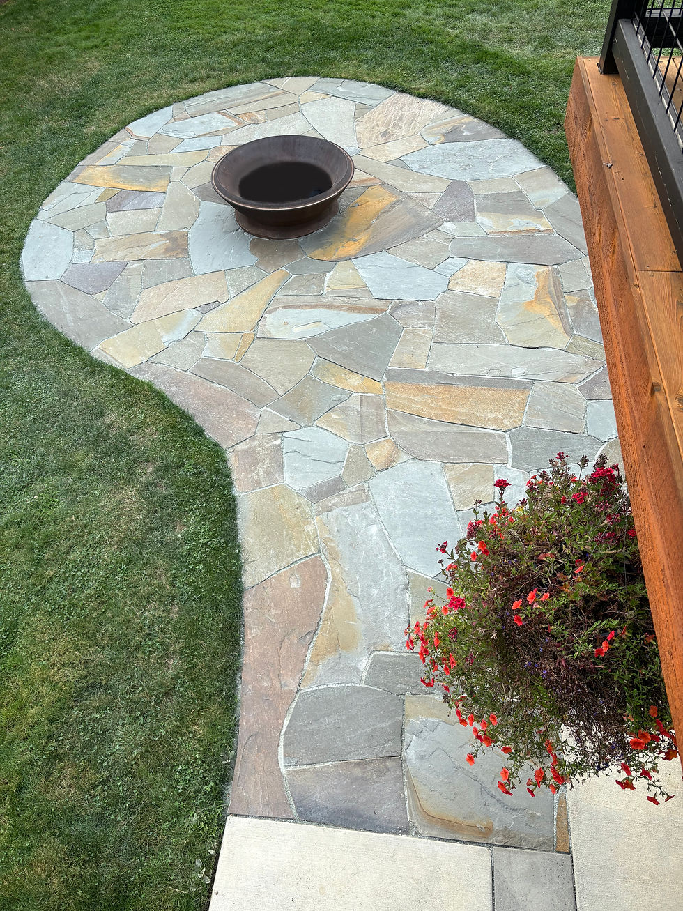 flagstone patio and firepit from above view