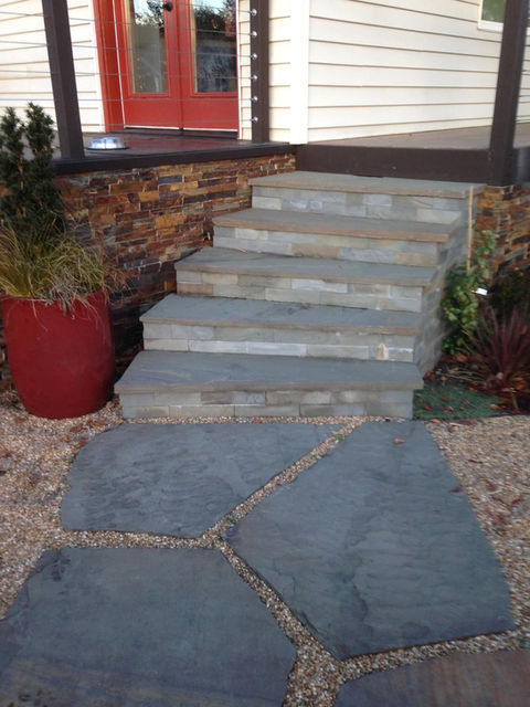 stone steps front entryway natural treads stonework Seattle
