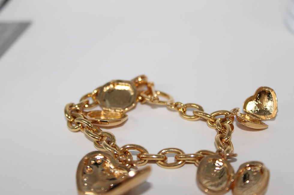 Thumbnail: Vintage Gold Tone Multiple Heart Locket Chain Link Charm Size 6.5 Bracelet