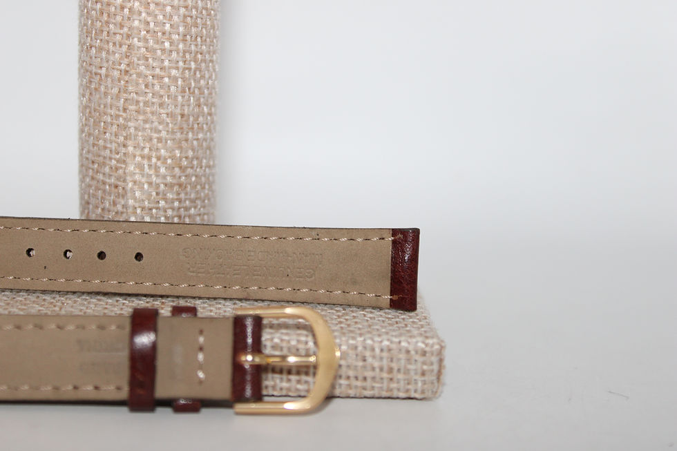 Thumbnail: Vintage Smooth Brown Leather Stitch Gold Tone Buckle Watch Band Size 13 mm