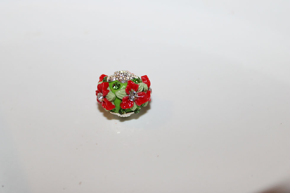 Thumbnail: (1) Heavy Glass Flower Rhinestone Christmas Ball Accent Bead for Beaded Pens