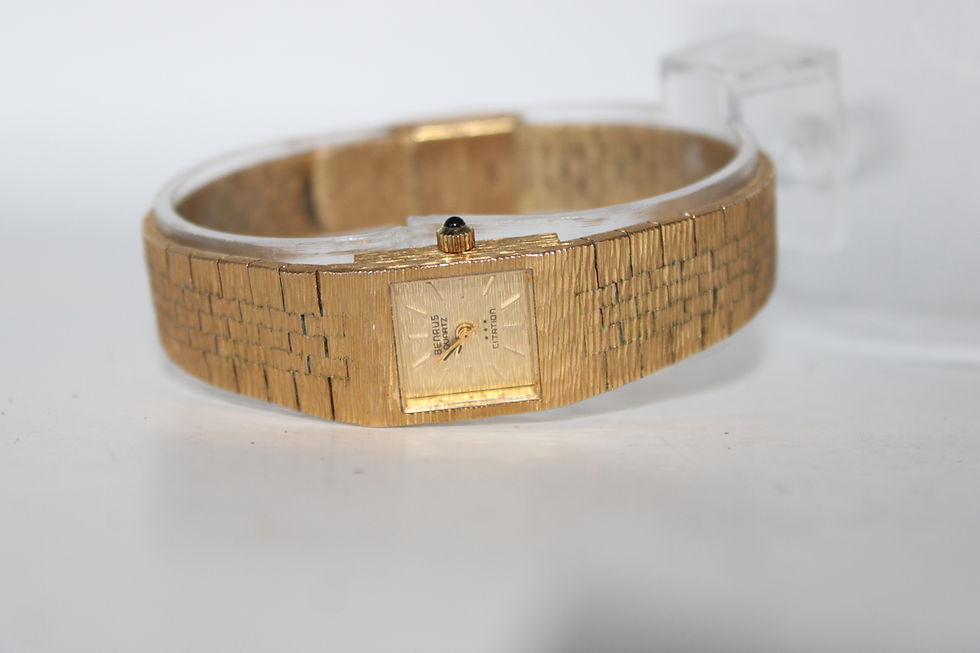 Thumbnail: Vintage Benrus Citation Gold Metal Watch Size 6 Black Dial