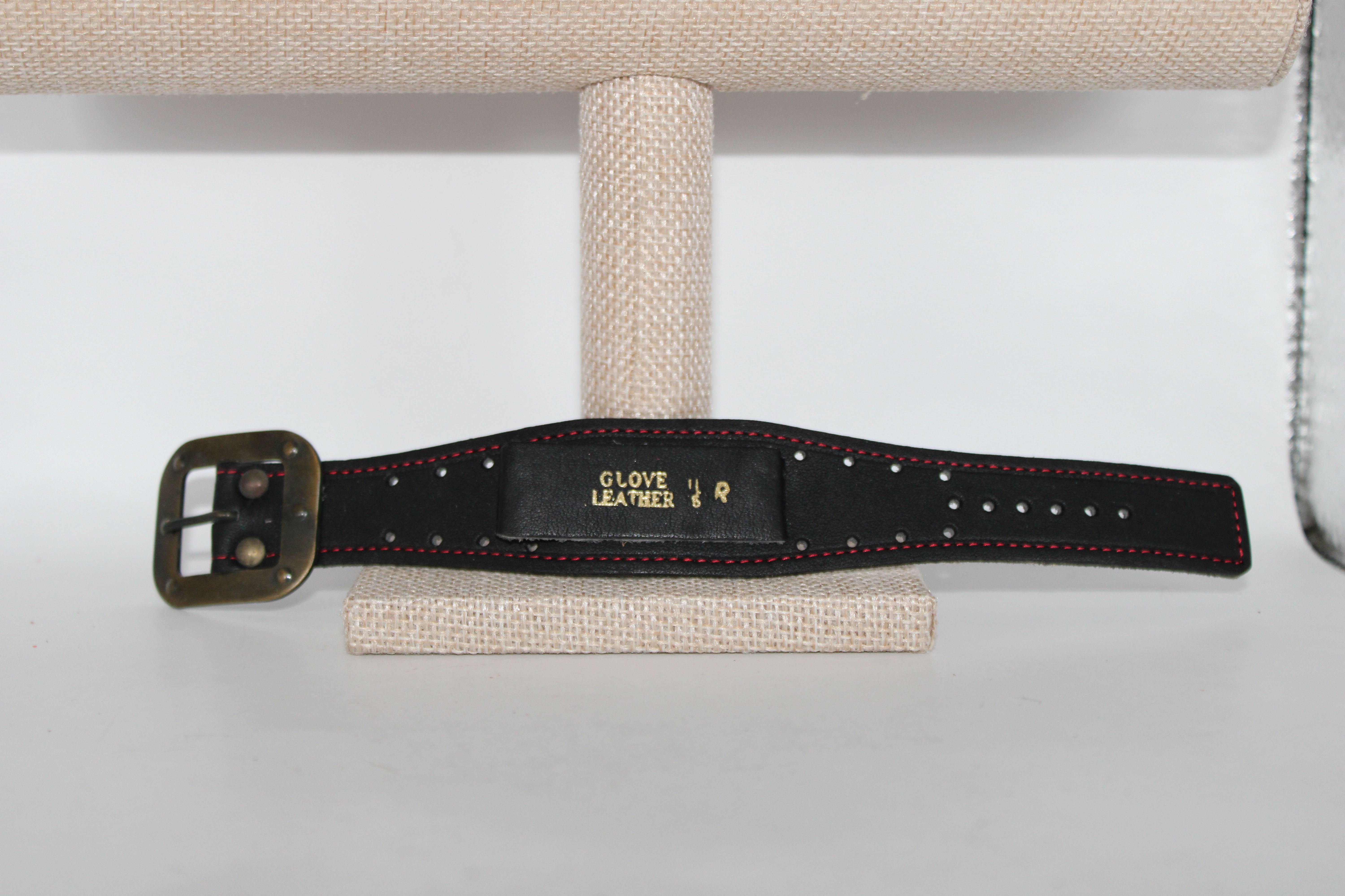 Stylecraft Black Leather Strap Red Stitch with Large Bronze Watch Band