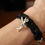 Thumbnail: Simple Black Leather Bracelet #27 Silver Fairy Charm