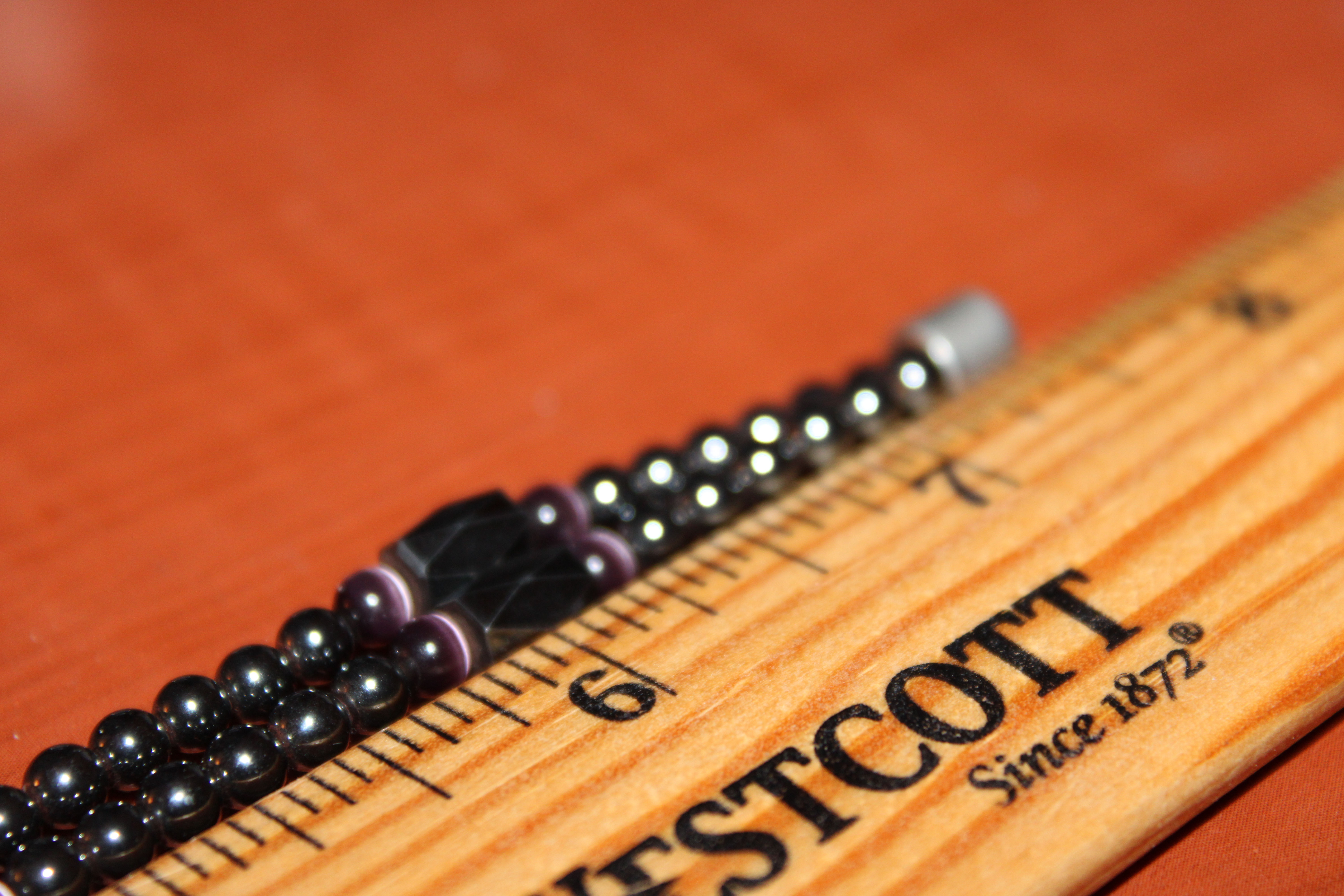 Purple & Black Beaded Magnetic Metallic Bracelet 7"