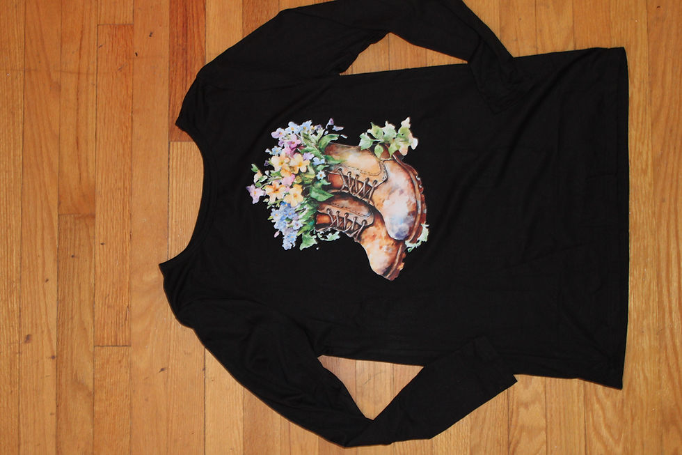 Thumbnail: Black Long Sleeve Garden Boot Shirt With Flowers Size Medium