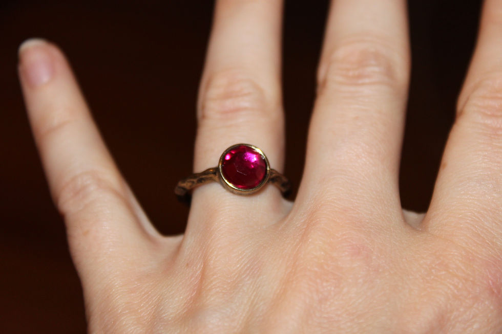 Thumbnail: Vintage Red Gemstone Ring Indented Gold Tone Band Size 5.5-6