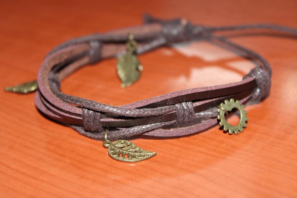 Thumbnail: Simple Brown Leather Bracelet #23 Leaf Gear Charm