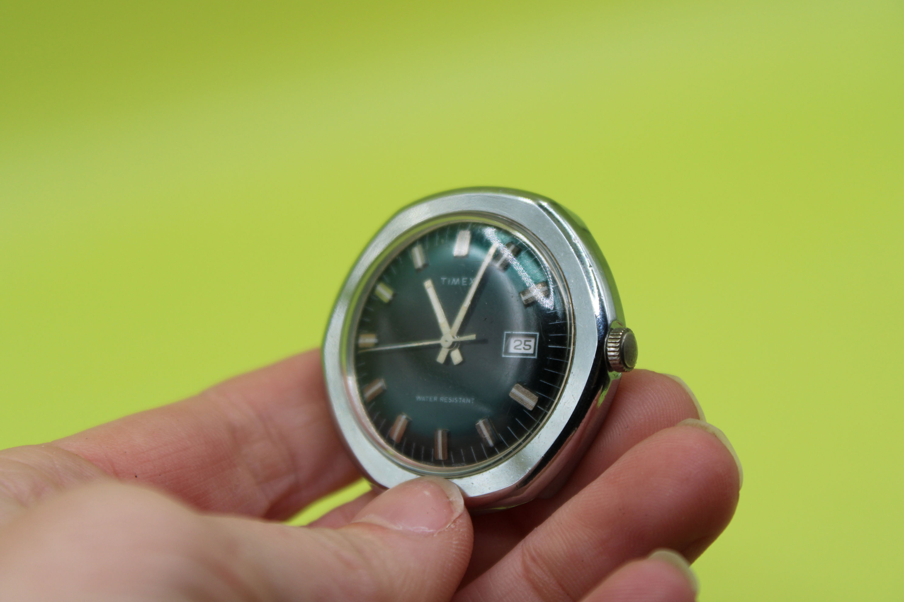 Vintage Dated Timex Green Face Mechanical Watch19mm Lug