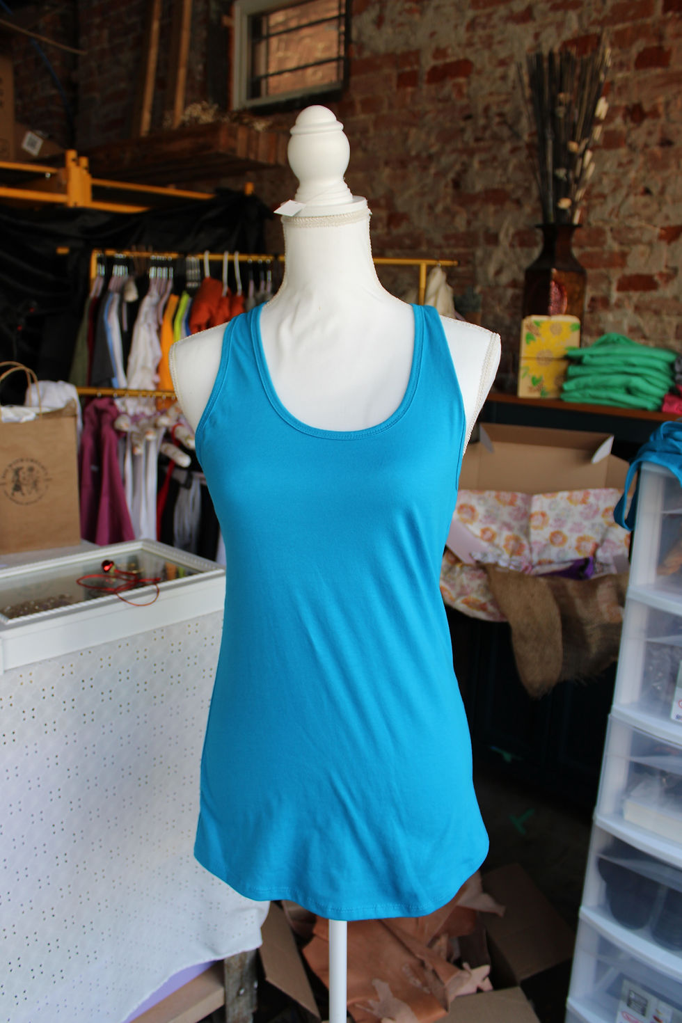 Thumbnail: Women's Blank Racerback Tank Top Blue Turquoise