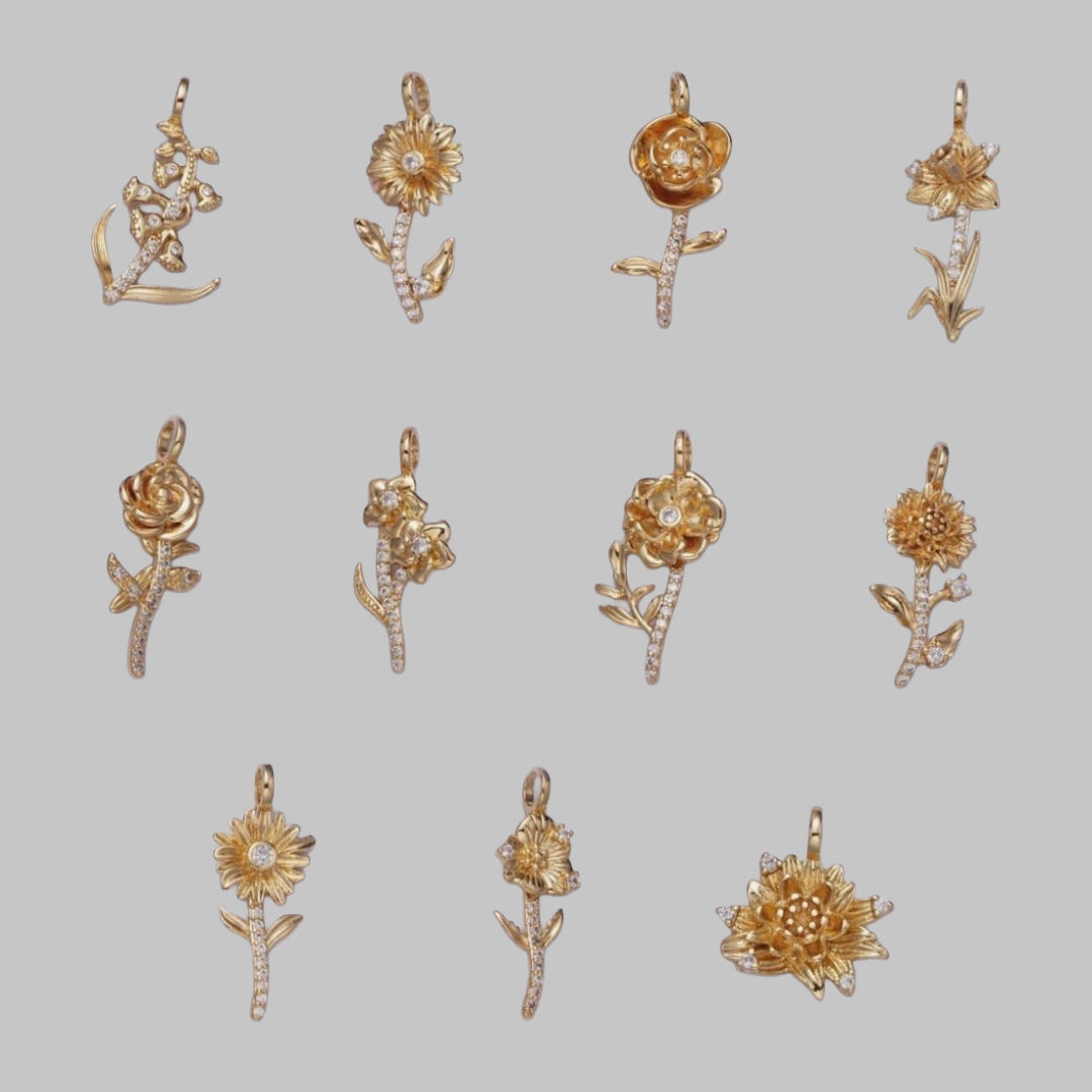 24k Gold Plated Flower of Month Birthday Dainty Pendants Necklace