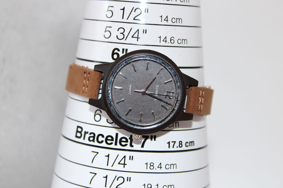 Thumbnail: Refurbished Black Face Sunmax Minimalist Brown Suede Band Imitation Wood Watch