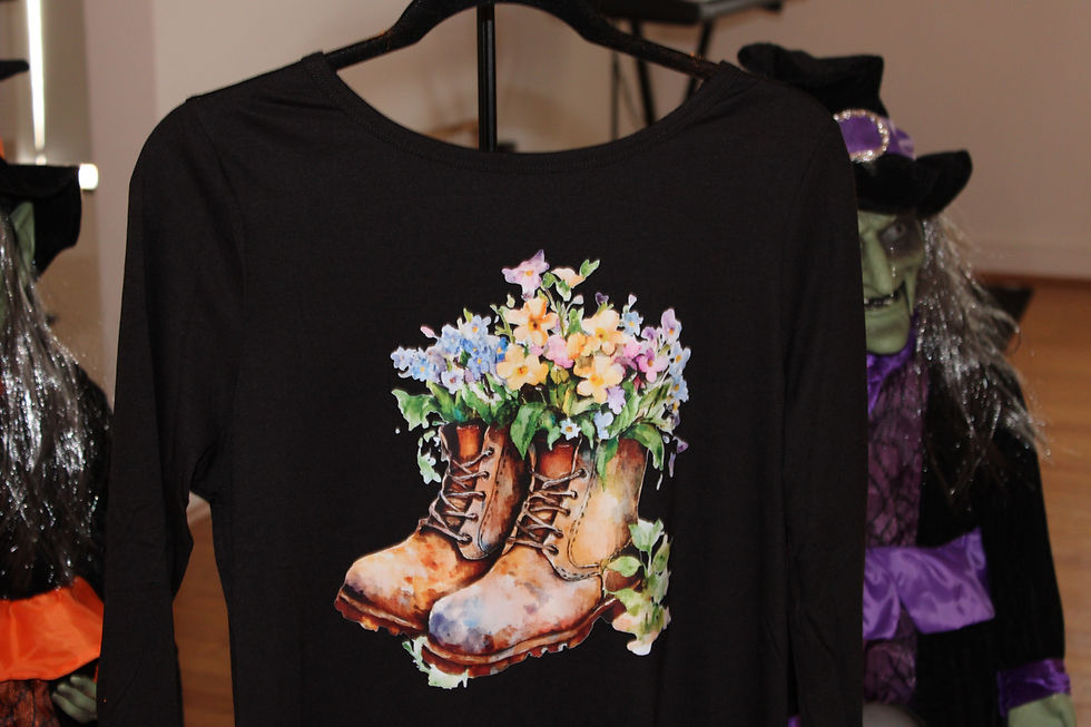 Thumbnail: Black Long Sleeve Garden Boot Shirt With Flowers Size Medium