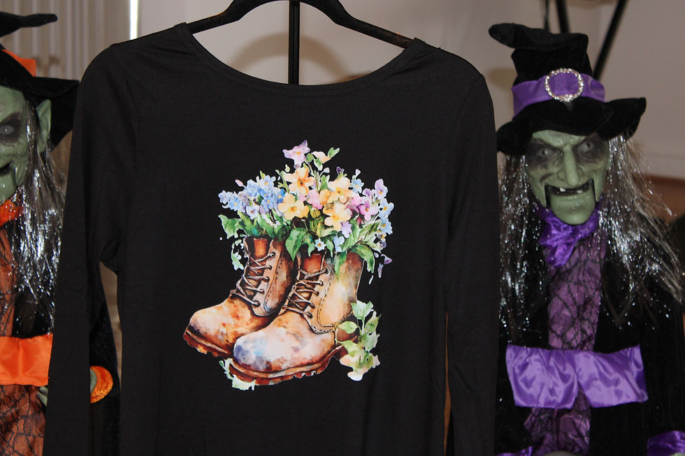 Thumbnail: Black Long Sleeve Garden Boot Shirt With Flowers Size Medium