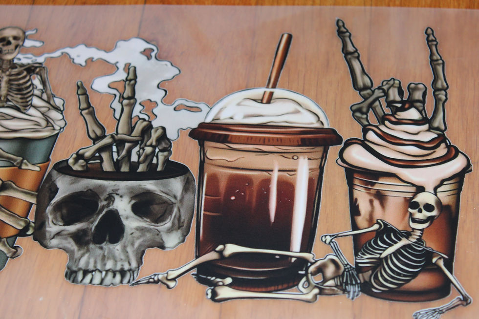 Thumbnail: Gothic Punk Coffee Skeleton DTF Print