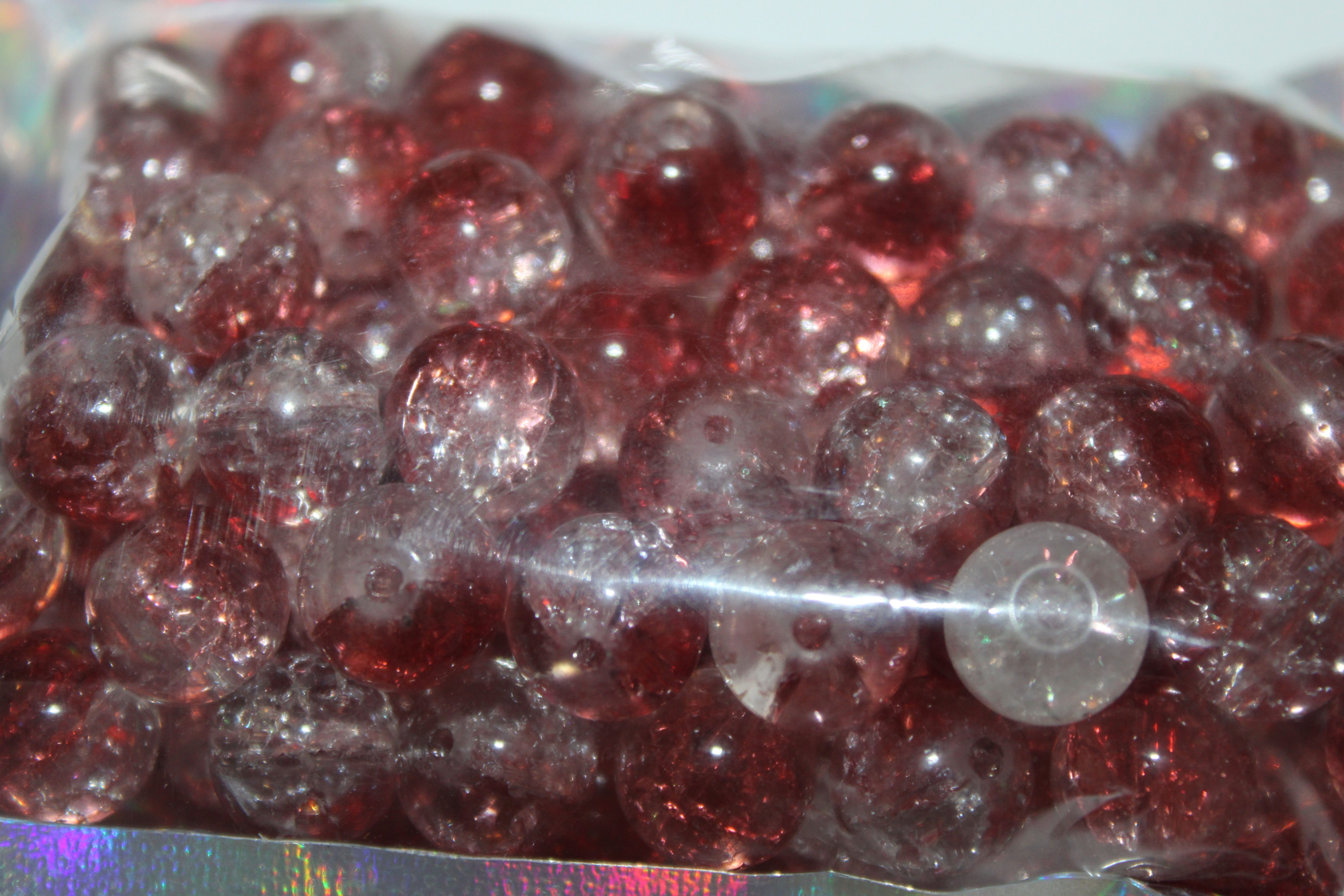 (10) Clear Red Ombre Sparkle Style Glass Beaded Pen Beads