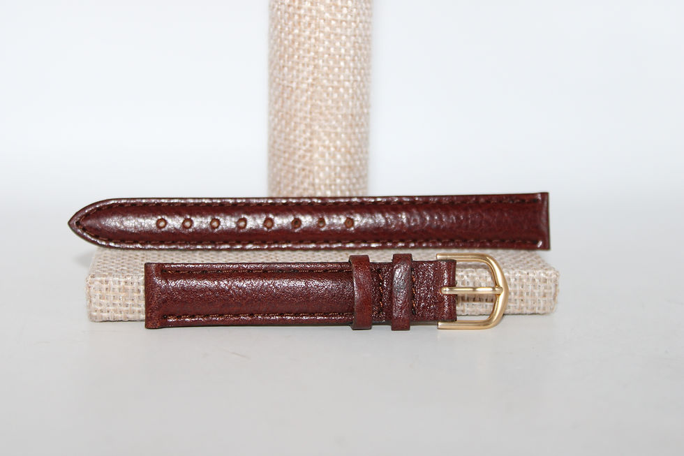 Thumbnail: Vintage Smooth Brown Leather Stitch Gold Tone Buckle Watch Band Size 13 mm