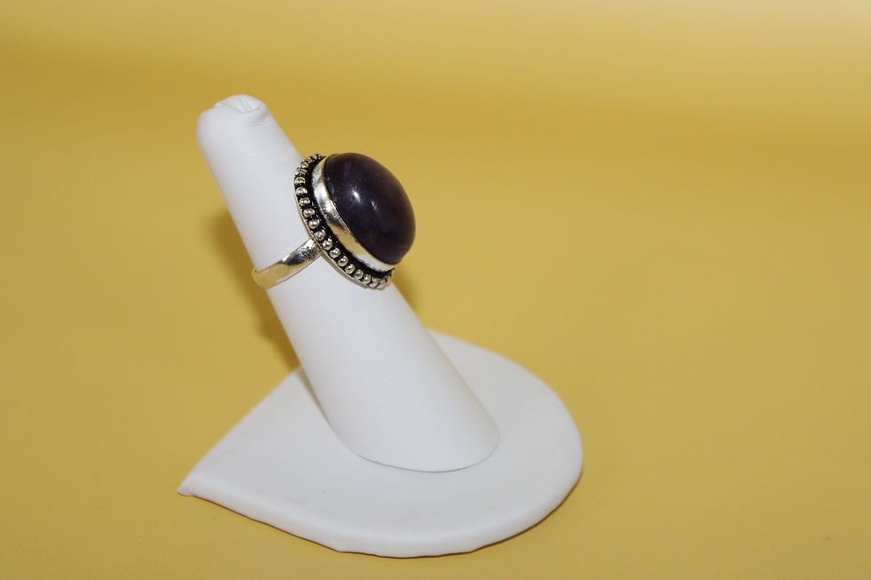 Thumbnail: Oval 925 Plated Silver Filigree Black Blue Gemstone Ring Size 5