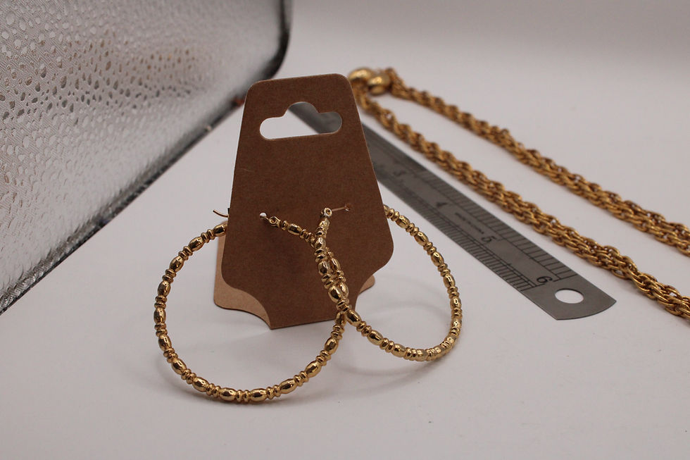 Thumbnail: Vintage Gold Tone 24" Necklace Matching Earring Hoop Set Oval Beads