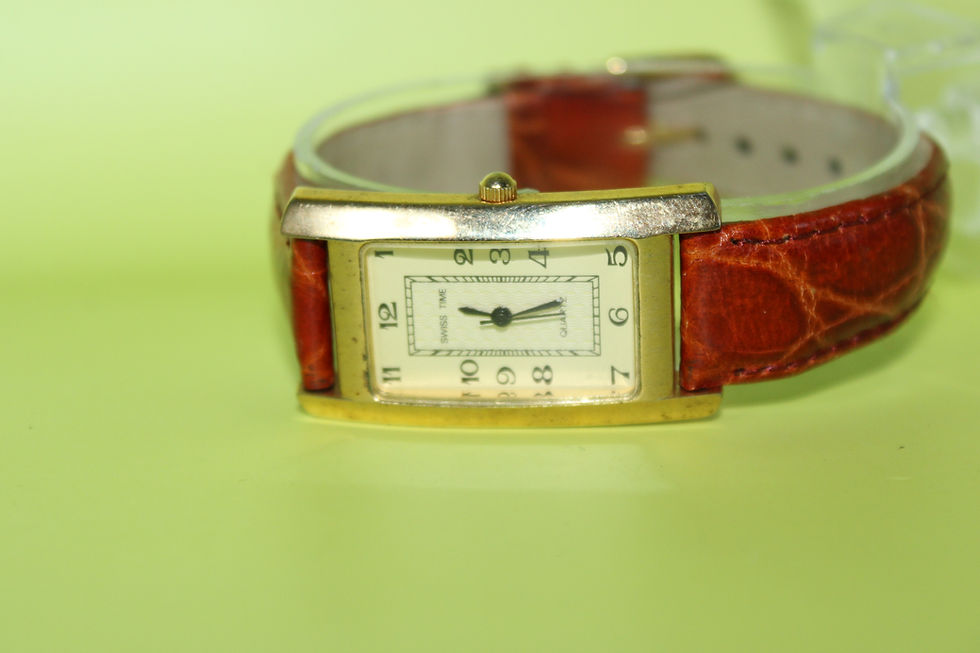 Thumbnail: Vintage Swiss Time Quartz Tank Watch Brown Lizard Genuine Leather Band