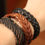 Thumbnail: Simple Brown Leather Bracelet #24 Yellow Smiley Face Flower Charm