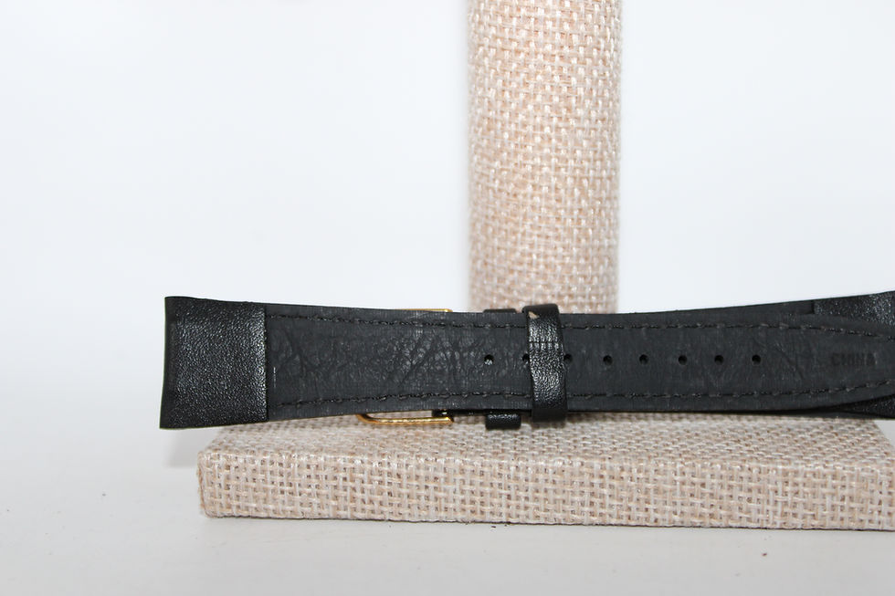 Thumbnail: Vintage Genuine Leather Black Smooth Stitched Watch Band Fits Size 20 Gold Tone