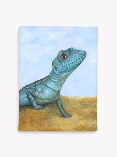 Green lizard in desert - Original painting | cadoreland