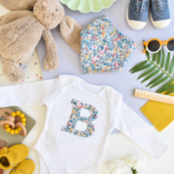 Liberty of London personalised  baby bodysuit & bandana bib - long sleeve
