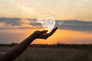 A hand, palm up, seemingly holding the sun against a sunset.