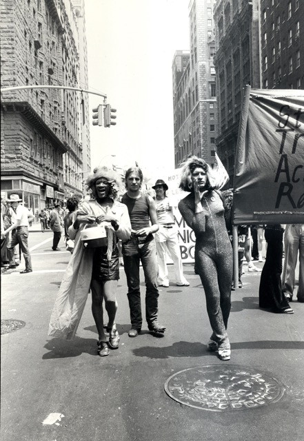 Rivera and Marsha P. Johnson representing S.T.A.R. at the Christopher Street Liberation Day Gay Pride Parade in 1973. (Image Source: LGBT Community Center National History Archive/Leonard Fink)