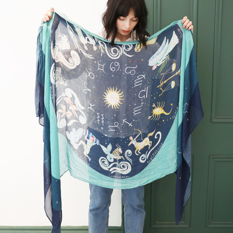 Thumbnail: Lightweight Zodiac Print Scarf In Teal