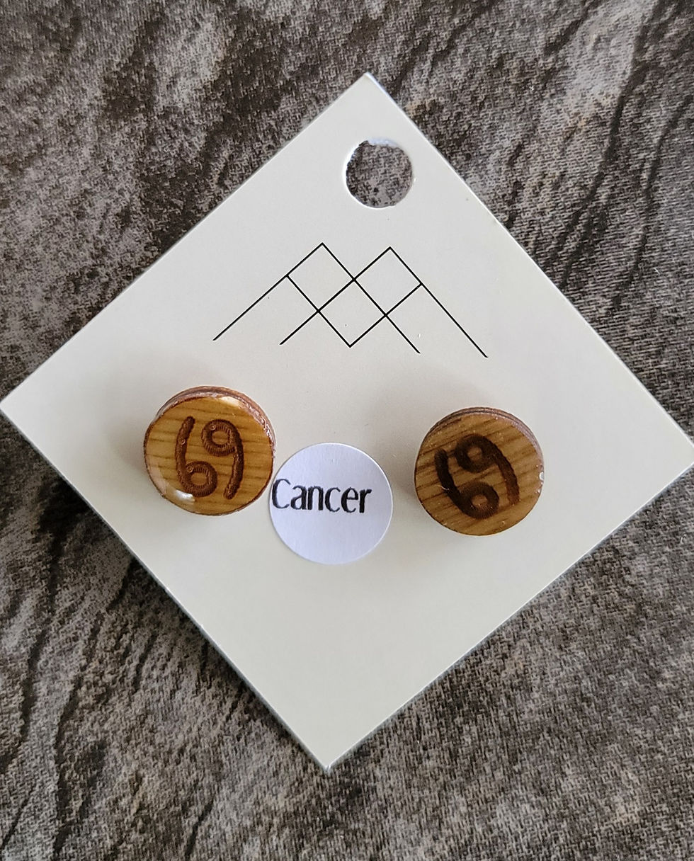 Zodiac Wood Studs | Cancer