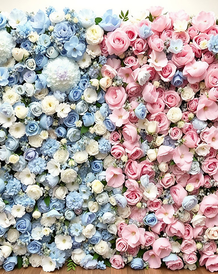 a floral back drop that is filed halfway
