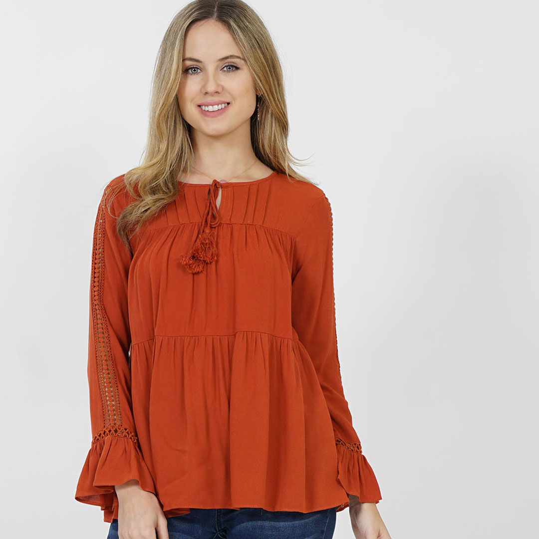 Embroidered-Trim Long-Sleeve Tunic