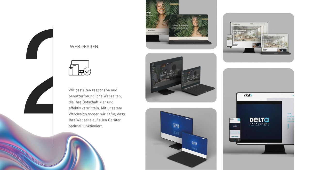 Verschiedene Abbildungen von Webseiten für den Bereich Webdesign